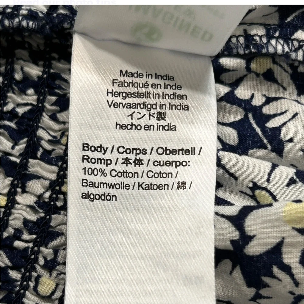 J CREW Black & White Daisy Print Blouse Square Neck Ruffle Hem XL, NWOT